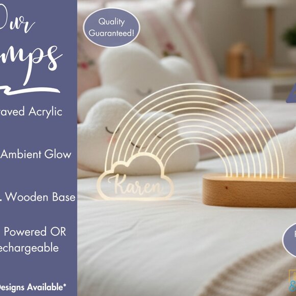 Rainbow & Cloud Night Light – Personalized LED Nightlight - Picture 3 of 8